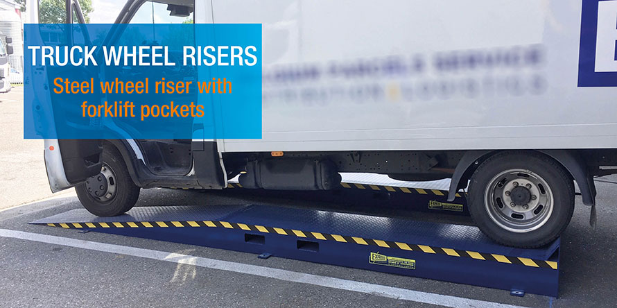 Steel wheel risers with forklift pockets
