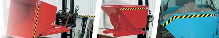 Self dumping hoppers for forklift truck