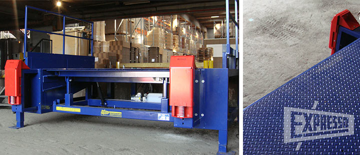 Telescopic lip dock leveler Expresso Type STV on external frame with mobile dock bumpers