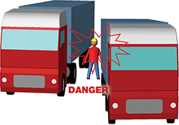 Risk of collision and crushing between two vehicles