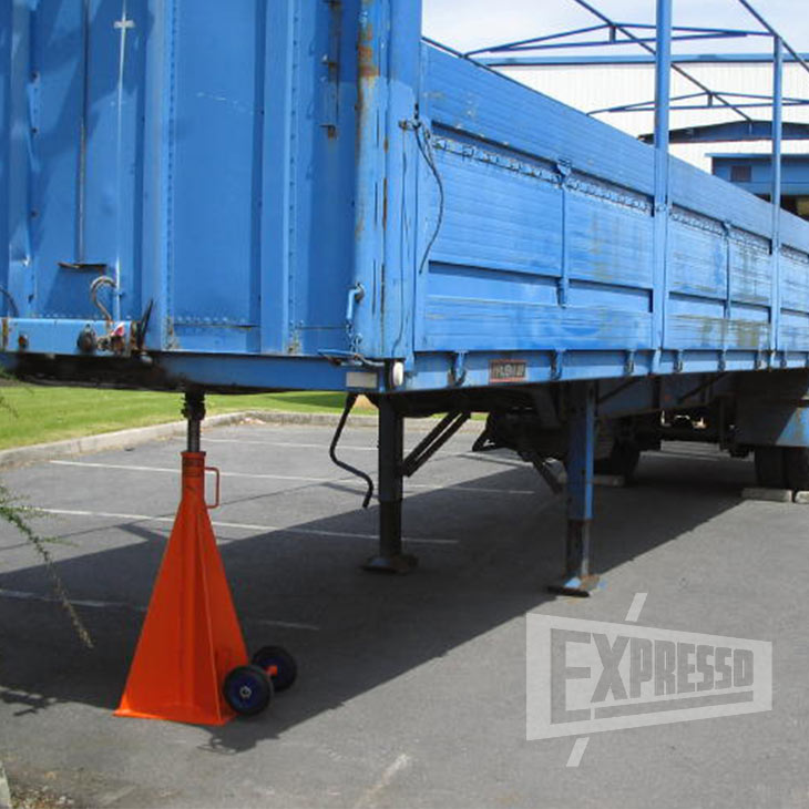 Safety trailer jack stand JACK-B in place under a trailer